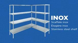 Shelf with uprights and shelves made entirely of AISI304 stainless steel and NSF certified and suitable for food