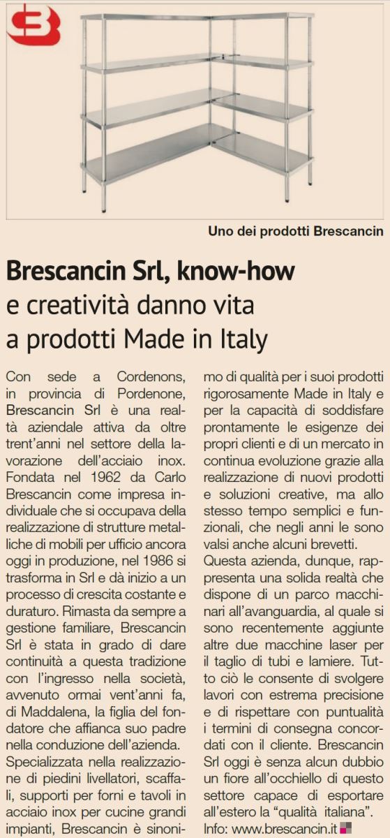 Articolo de Il Sole 24 Ore su Brescancin Srl