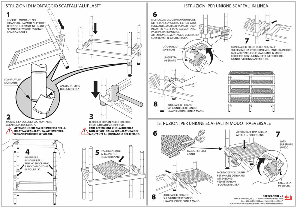 Schema di montaggio della sfaffalatura modulare modello Aluplast in alluminio e plastica di Brescancin