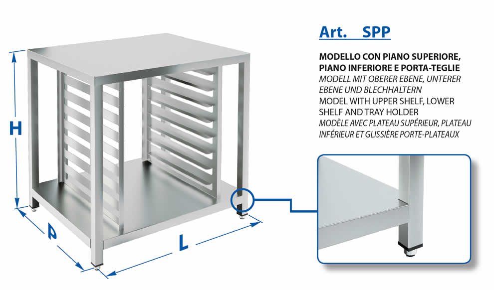 Supporto per forni con piano superiore e inferiore con porta teglie - Brescancin - Italy