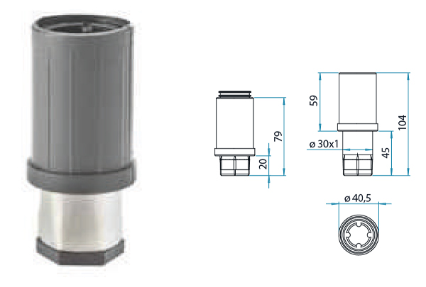 piedi regolabili per tubo tondo da 40 mm - Brescancin